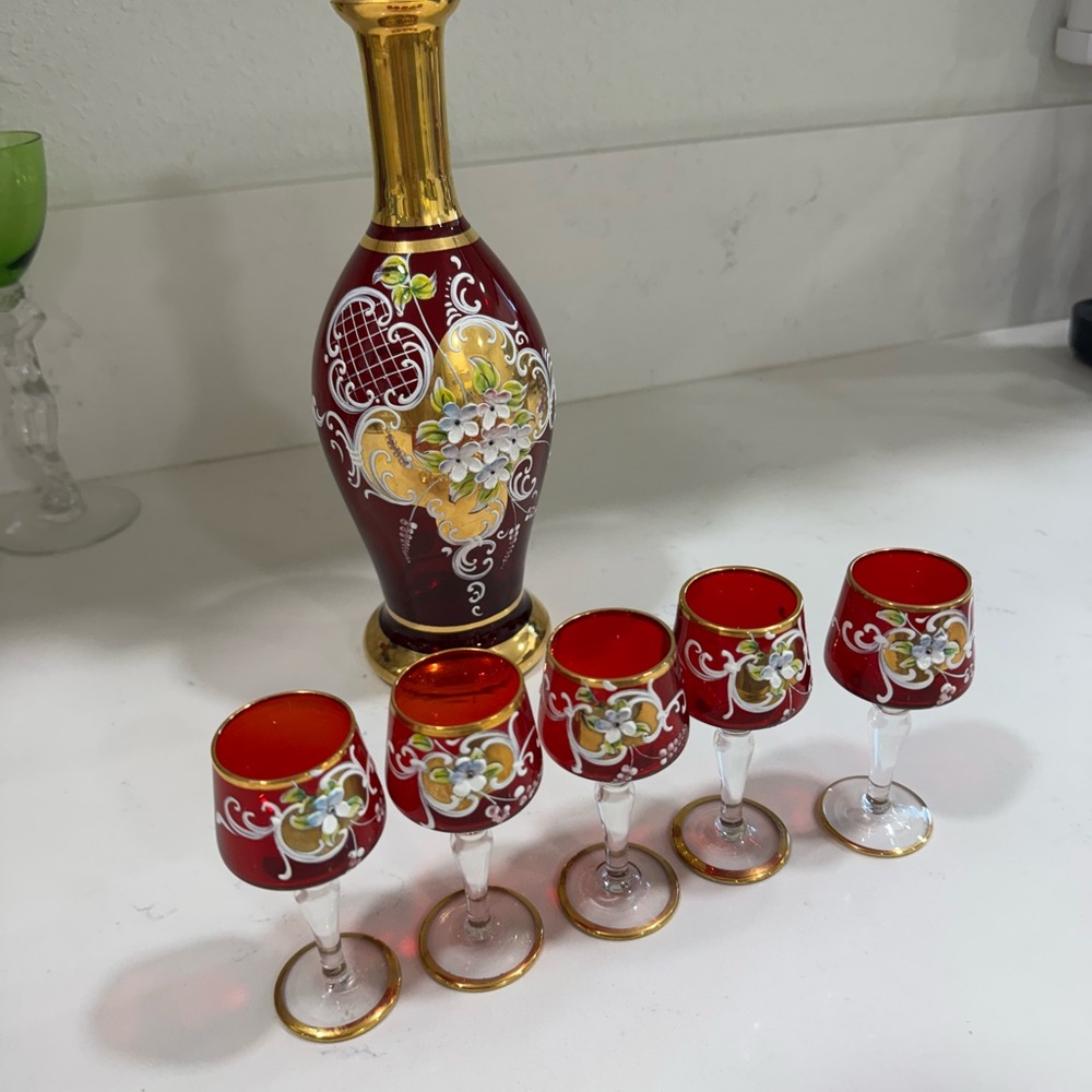 Venetian Crystal Hand Blown Decanter Set – 18K Gold Decor Italy